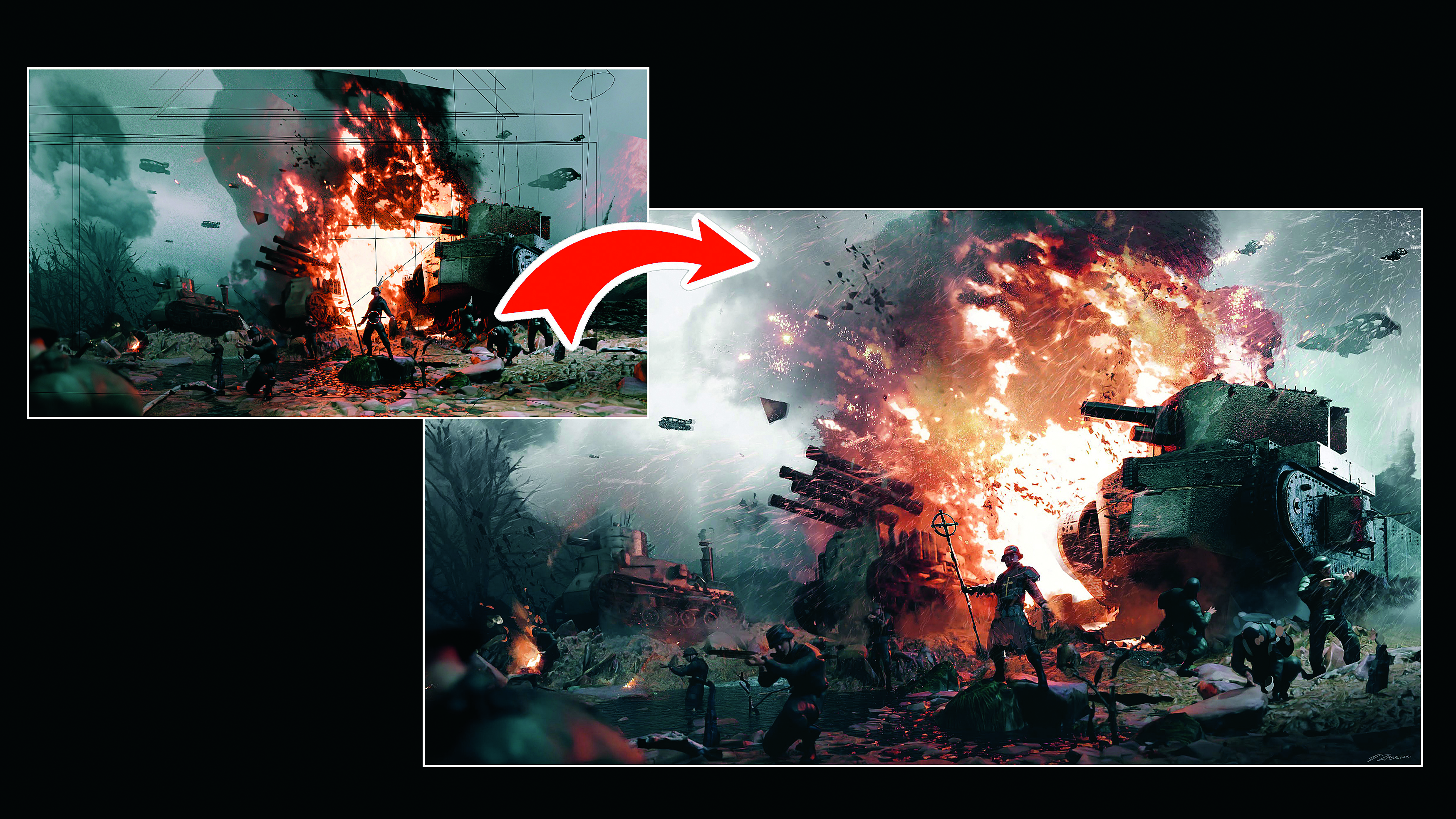 Digital art that blends 2D and 3D effects