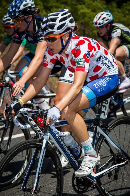 Amber Neben (FCS/Zngine) spent the day in the climbers jersey.
