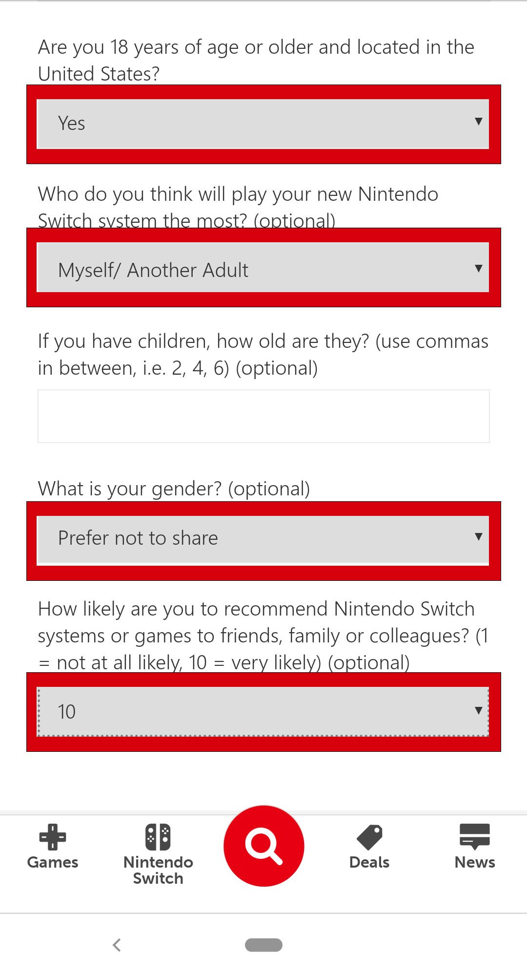 Nintendo Switch Concierge Question Boxes