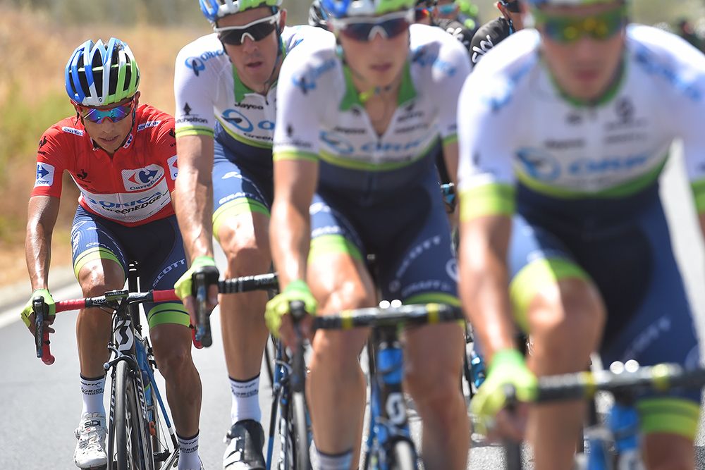 Orica GreenEdge control the peloton on stage 3 of the Vuelta a Espana