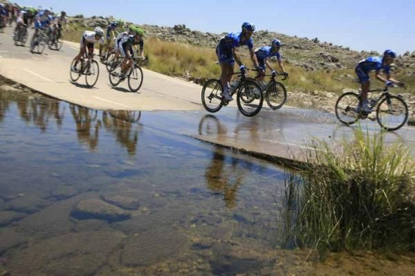 Flooded roads but the riders easily make it through