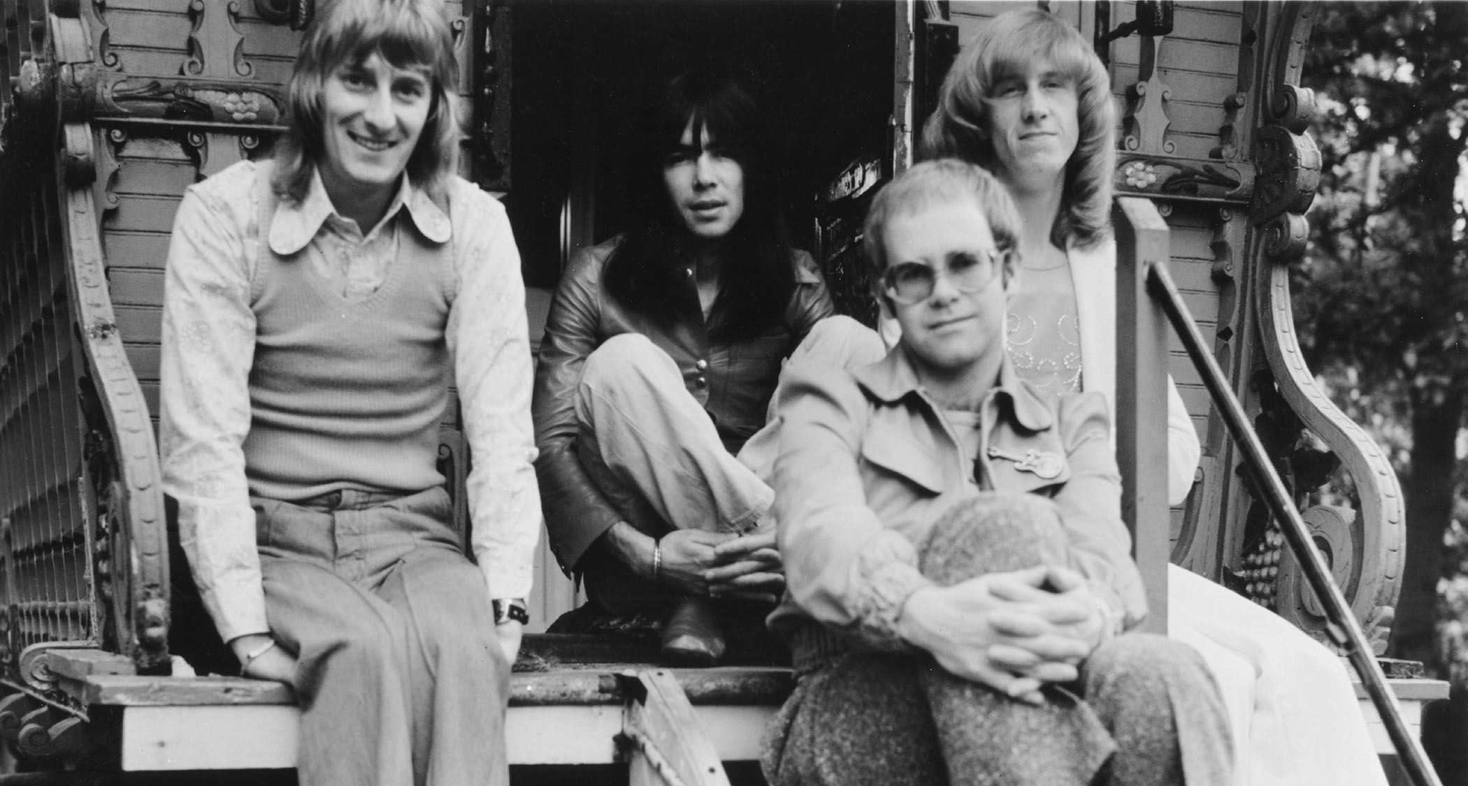 The Elton John Band in 1974: (L-R) Dee Murray, Nigel Olsson, Elton John and Davey Johnstone.