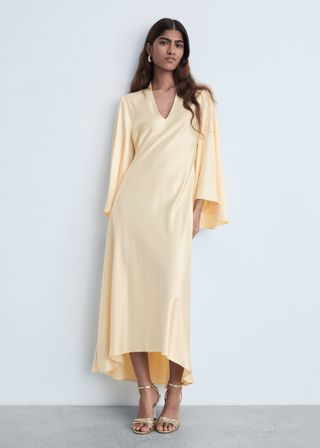 V-Neck Dress With Flared Sleeves - Women | Mango United Kingdom