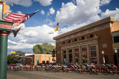 Riders hit the final turn before the finish.