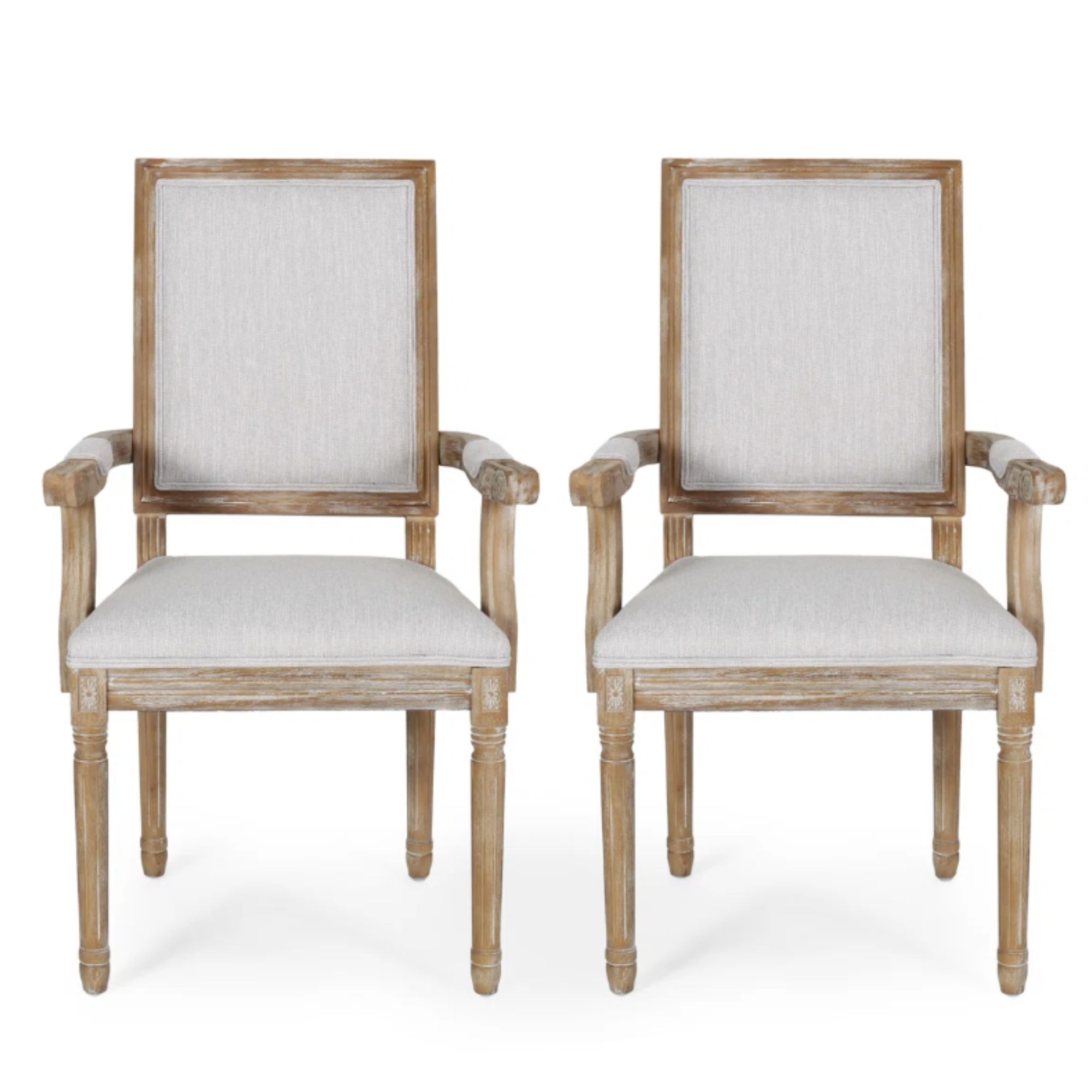 two gray upholstered dining chairs 