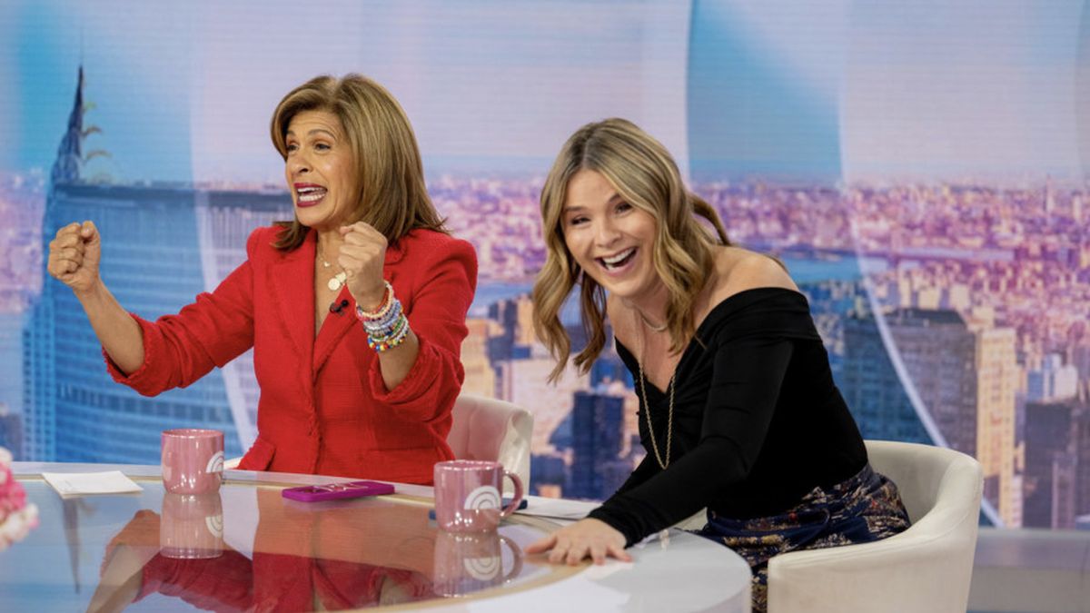 Jenna Bush Hager laughing as Hoda Kotb talks on The Today Show