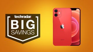 deals image: iPhone 12 mini on orange background