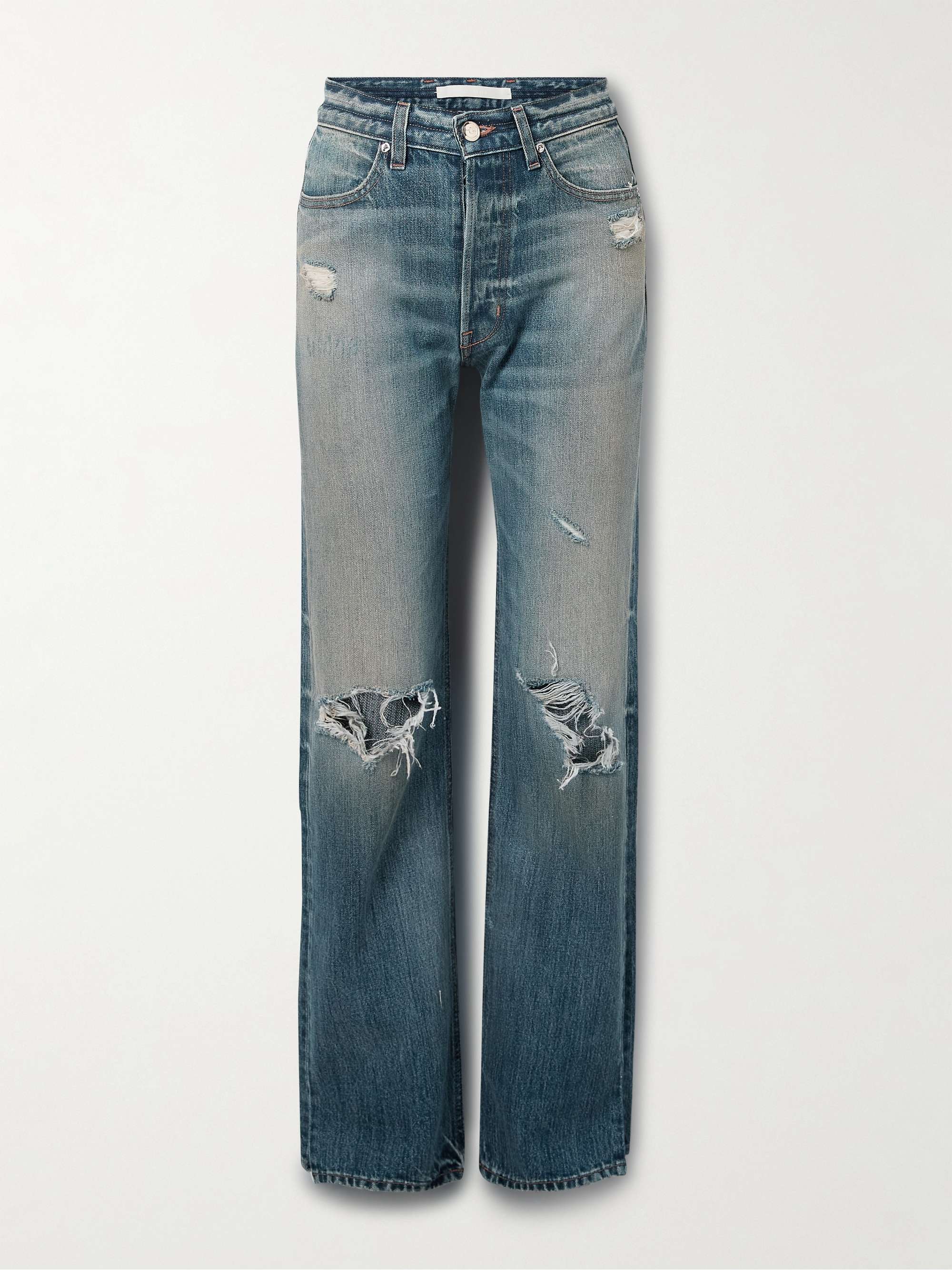 The Agnes Distressed Mid-Rise Straight-Leg Jeans