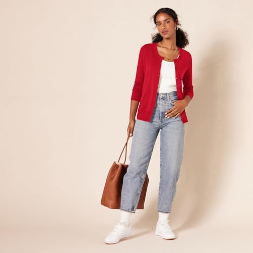 Amazon Essentials Women's Cardigan Sweater Sweatshirt, Red, Small