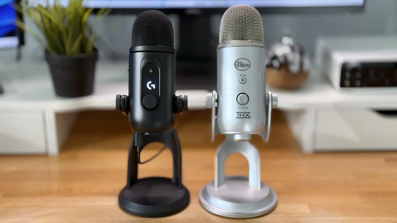 The Logitech Yeti 2 microphone on a desk.