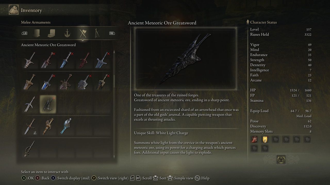 Elden Ring Ancient Meteoric Ore Greatsword