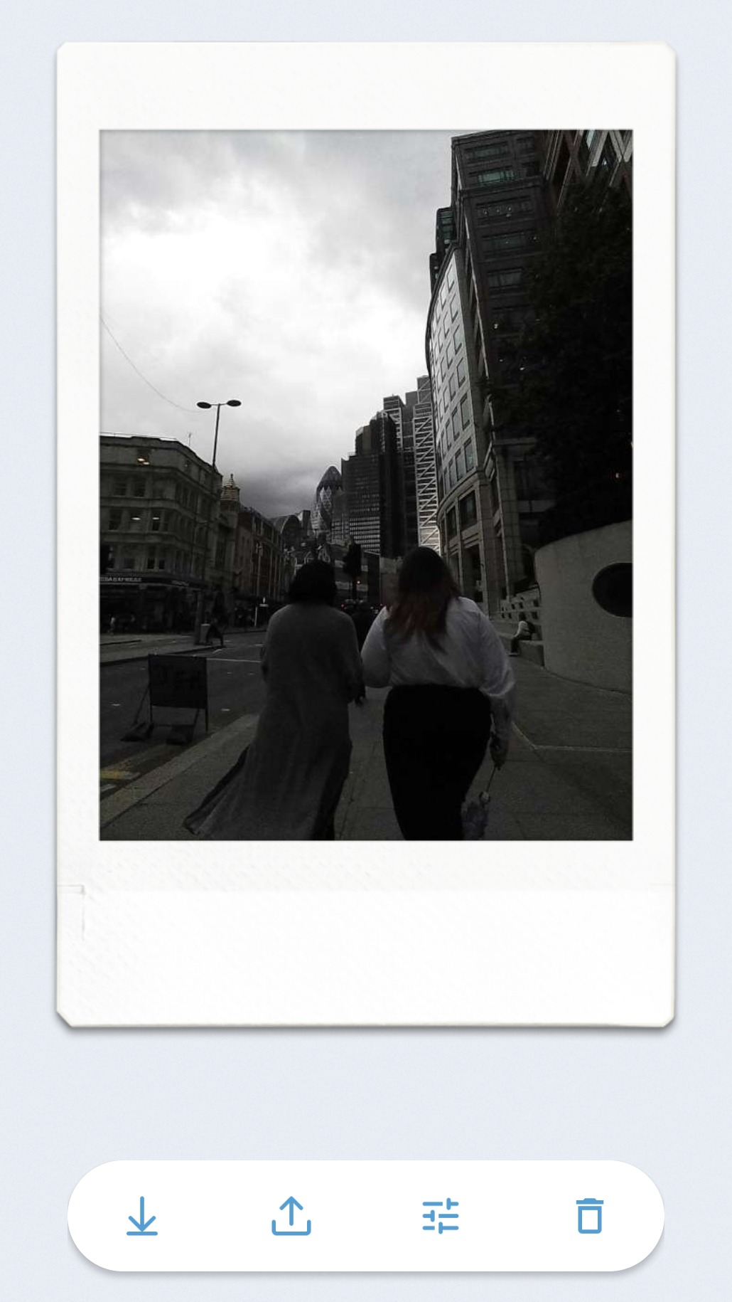 Fujifilm Instax Pall app screenshot of London street photo