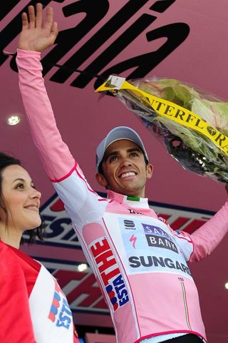 Alberto Contador (Saxo Bank Sungard) in pink for the first time this Giro d'Italia