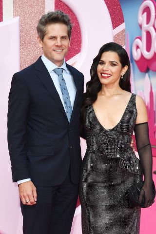 LONDON, ENGLAND - JULY 12: Ryan Piers Williams and America Ferrera attend the European Premiere of "Barbie" at Cineworld Leicester Square on July 12, 2023 in London, England.