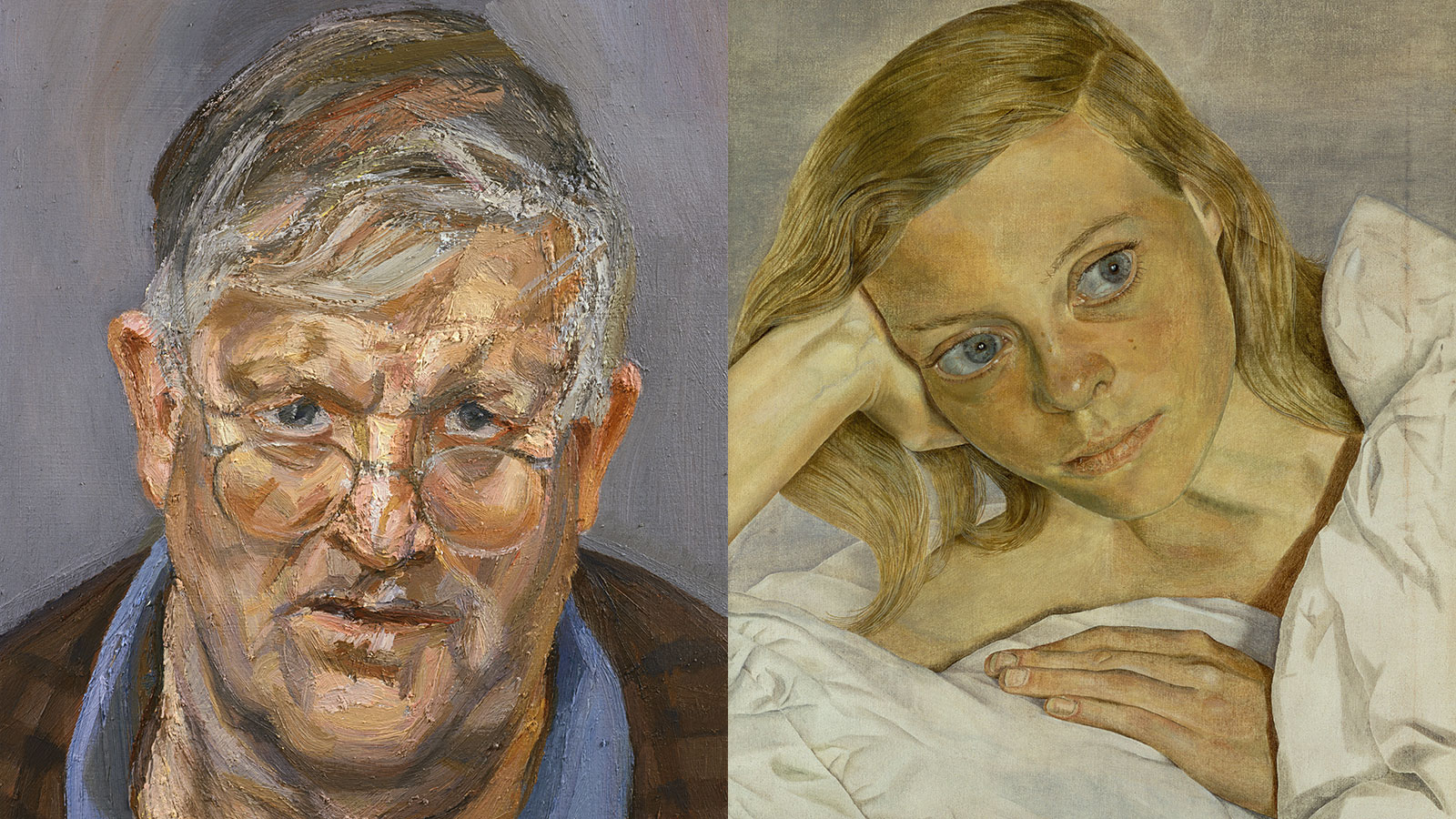 David Hockney and Girl in Bed, Lucian Freud