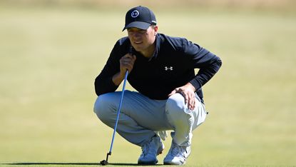 Jordan Spieth eyeing up a putt during the first round of the 2022 Scottish Open