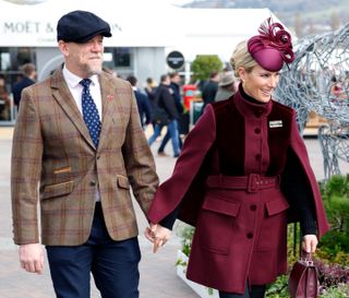 Mike Tindall and Zara Tindall attend day 1 'Champion Day' of the Cheltenham Festival at Cheltenham Racecourse on March 15, 2022 in Cheltenham, England.