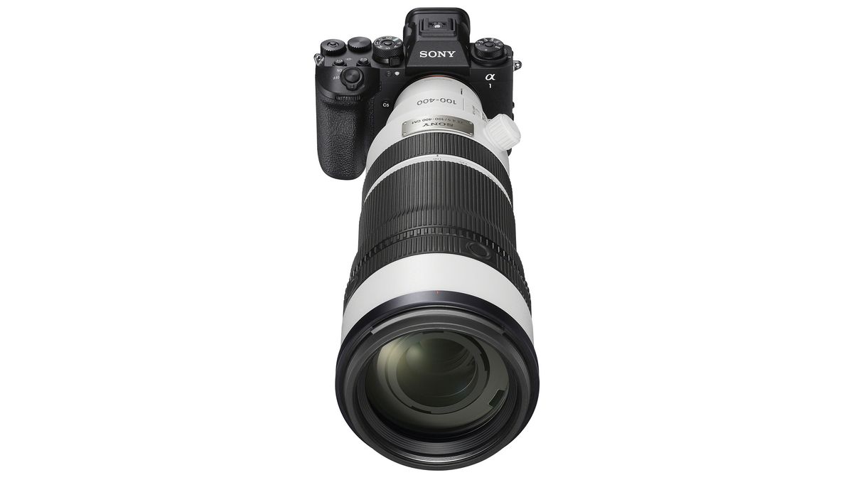 Sony FE 100-400mm f/4.5 GM OSS against a white background