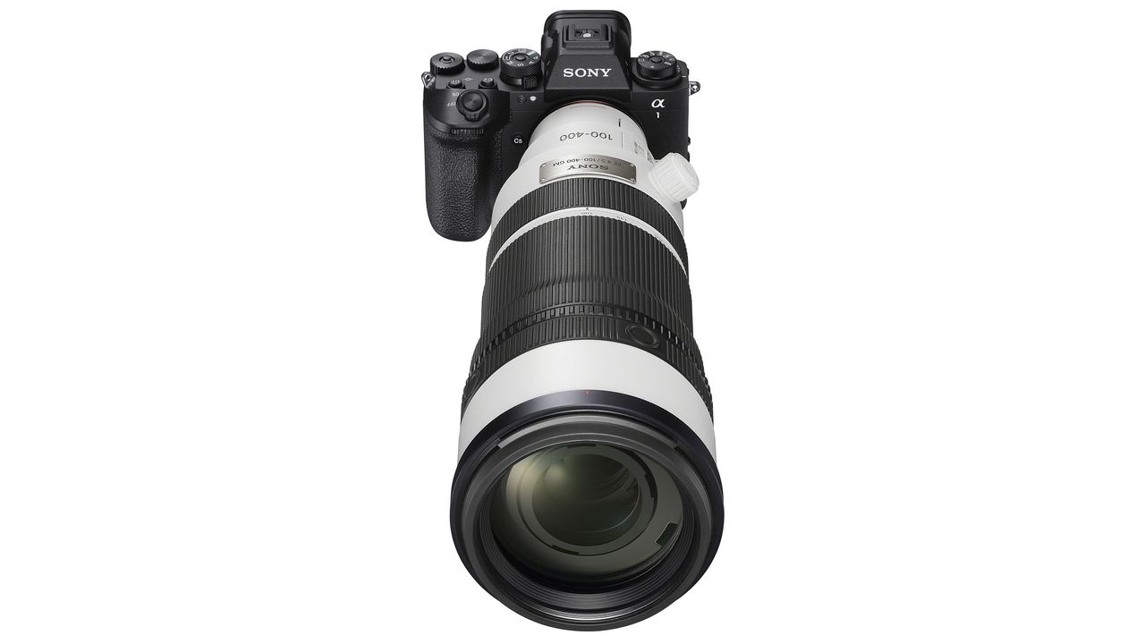 Sony FE 100-400mm f/4.5 GM OSS against a white background