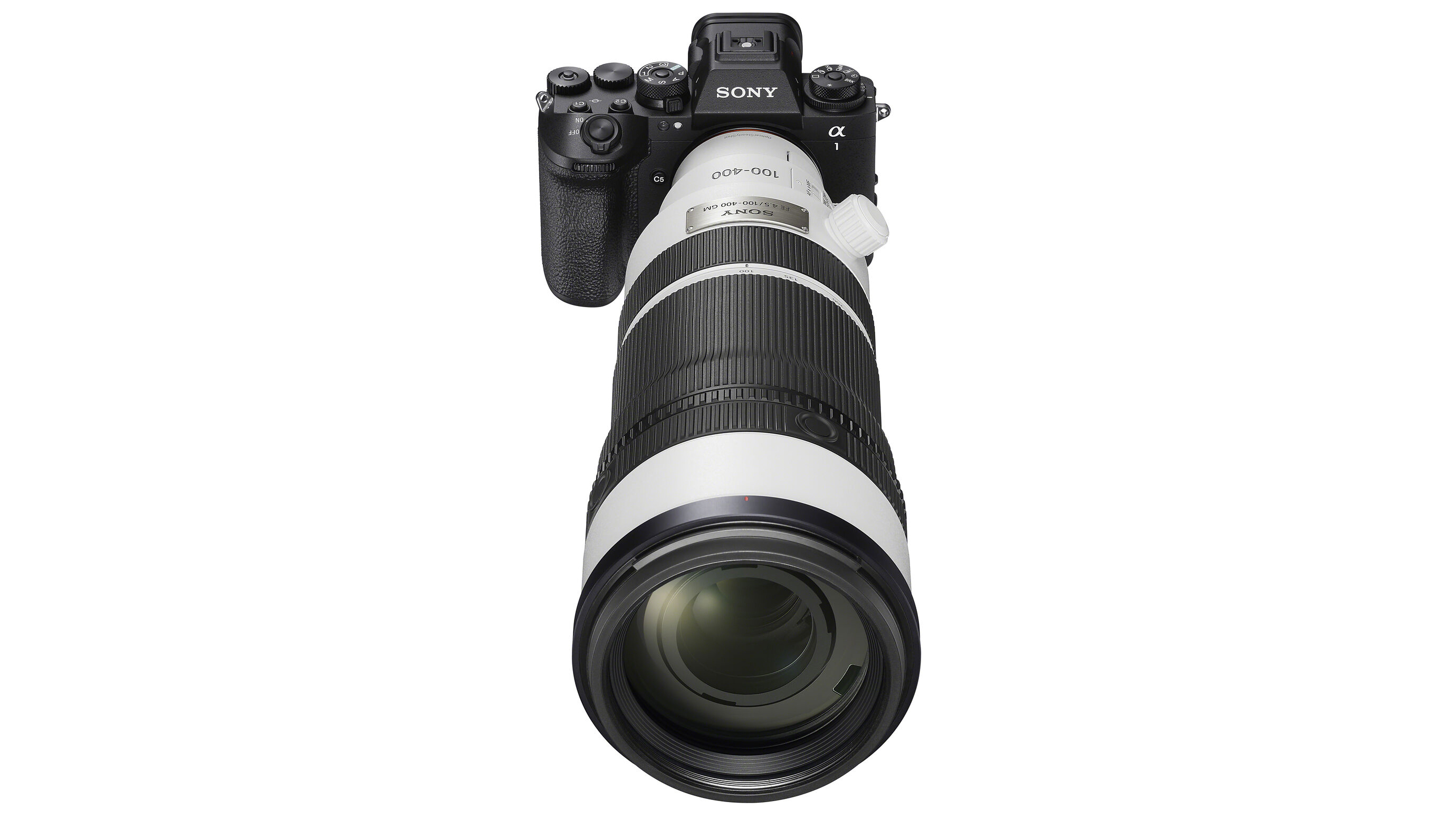 Sony FE 100-400mm f/4.5 GM OSS against a white background