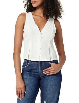 The Drop Women's Paloma Lace Trimmed Sleeveless Top, Whisper White, 5x, Plus Size