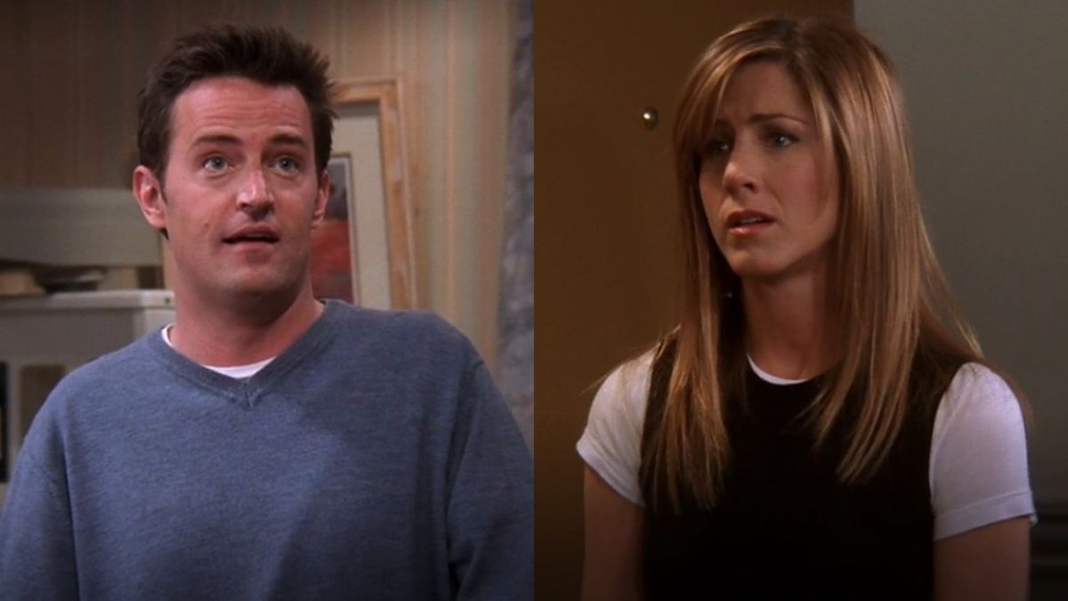 From left to right: Matthew Perry and Jennifer Aniston in the Friends series finale.