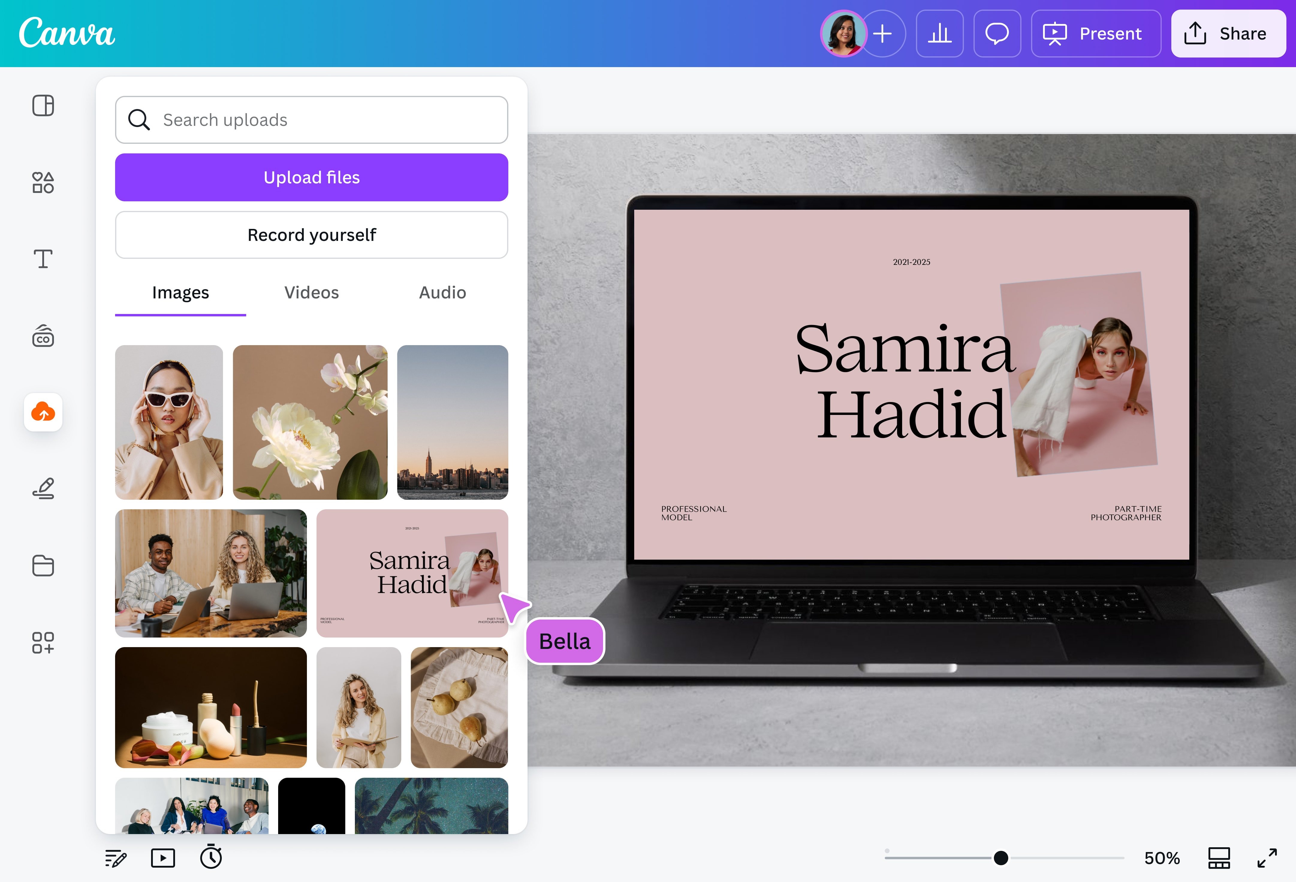 Canva's AI Mockup function producing an example website