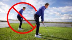 Keith Wood demonstrating a correct and incorrect posture at setup when preparing to swing the golf club