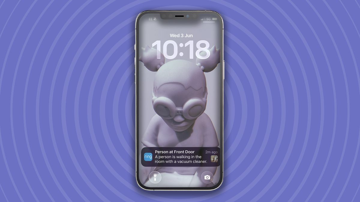 iPhone showing alert from Ring Battery Video Doorbell Plus (2nd Gen) on lock screen