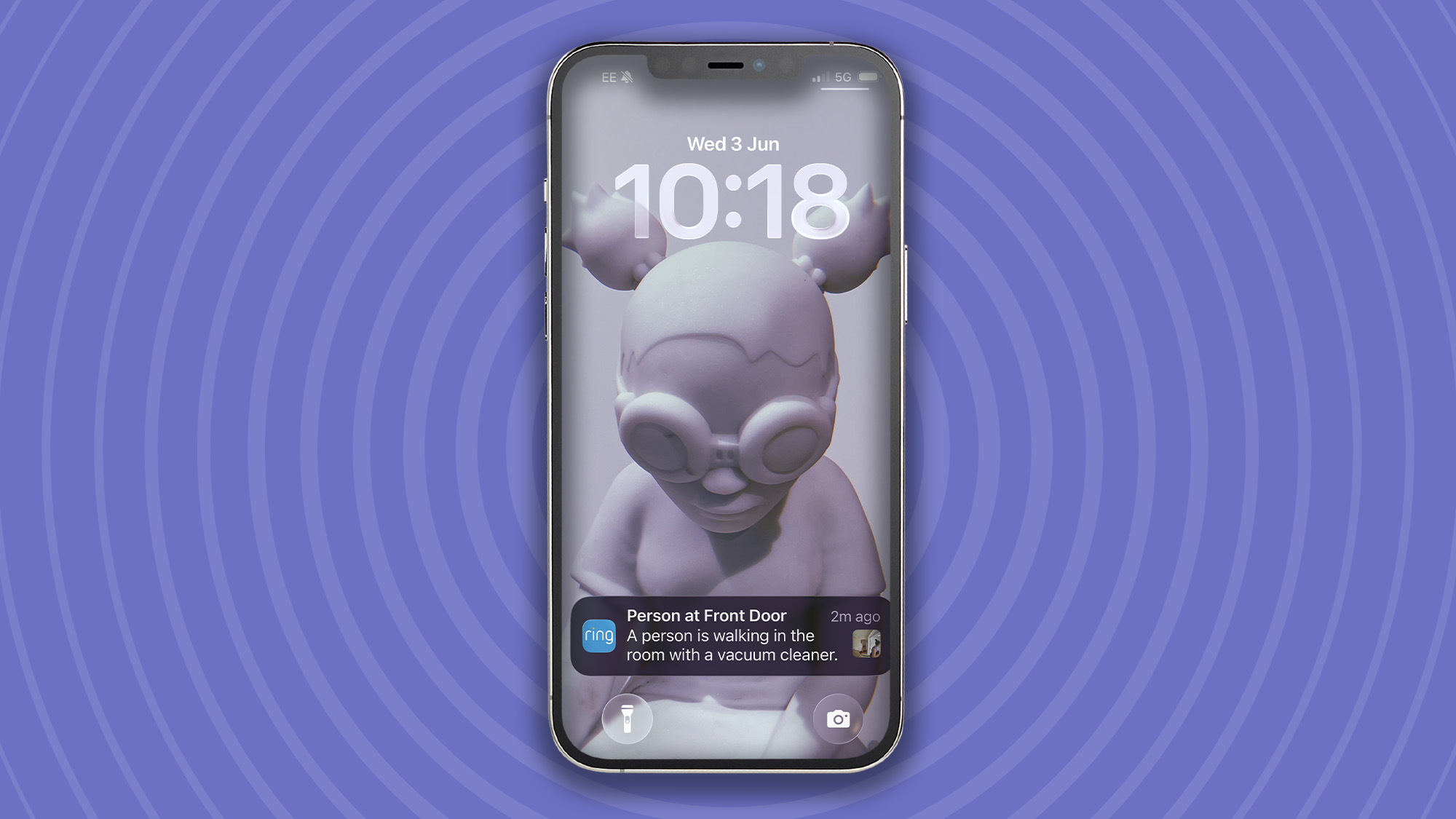 iPhone showing alert from Ring Battery Video Doorbell Plus (2nd Gen) on lock screen