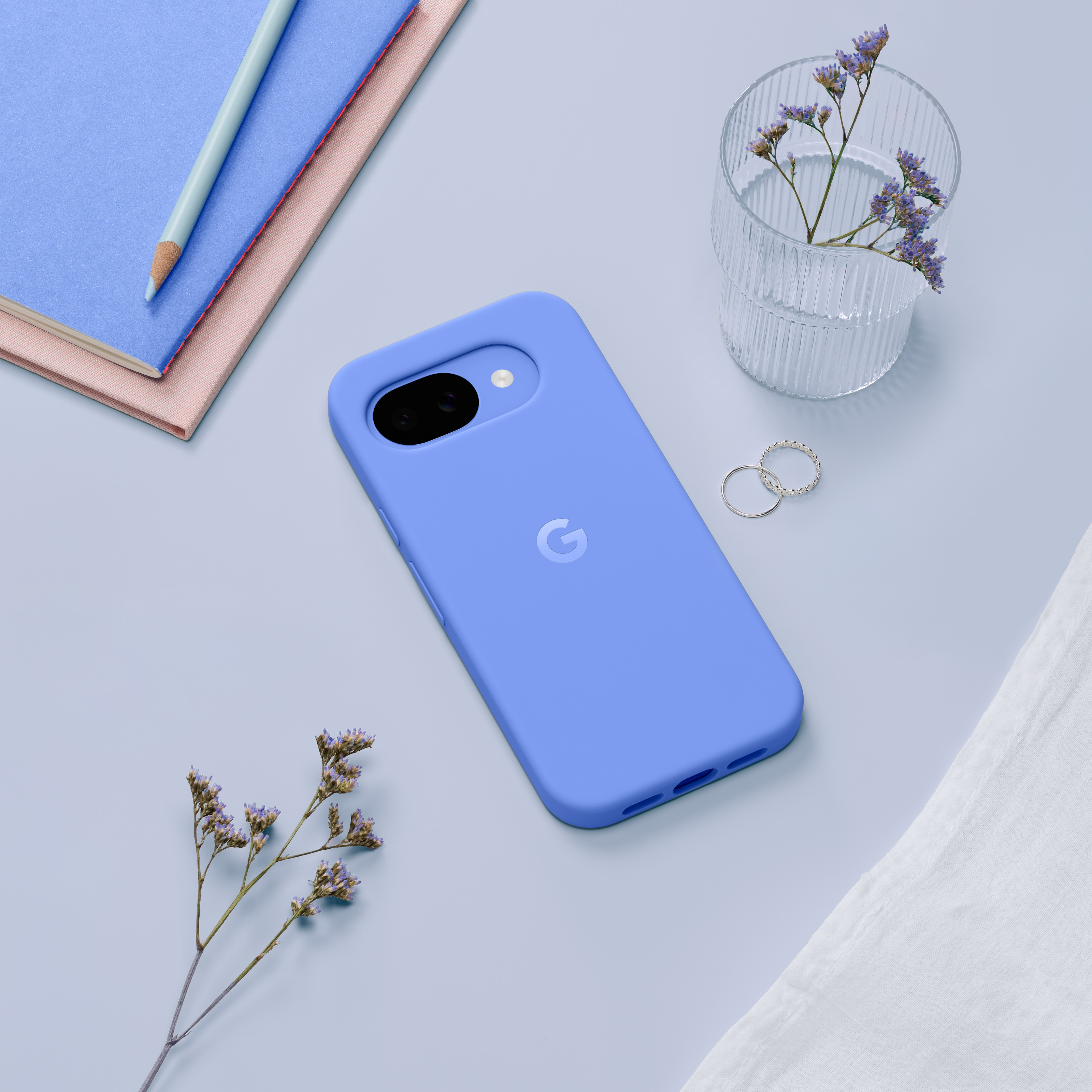 Google Pixel 10a in Lavender, with case
