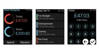 Skjermbilder fra appen Pennies på Apple Watch.