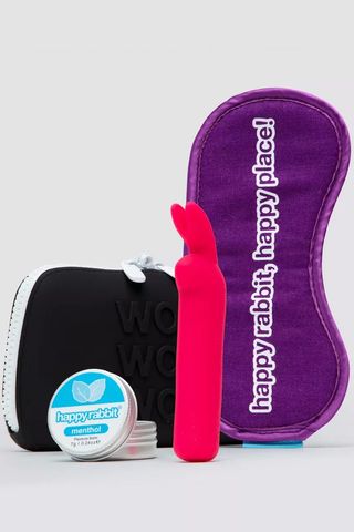 set with vibrator, blindfold, and menthol balm with carrying case