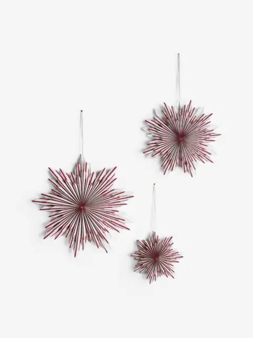 Set of 3 Red Starburst Paper Hanging Decorations