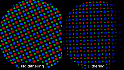 An example comparing OLED panels that use color dithering/FRC to another panel that does not