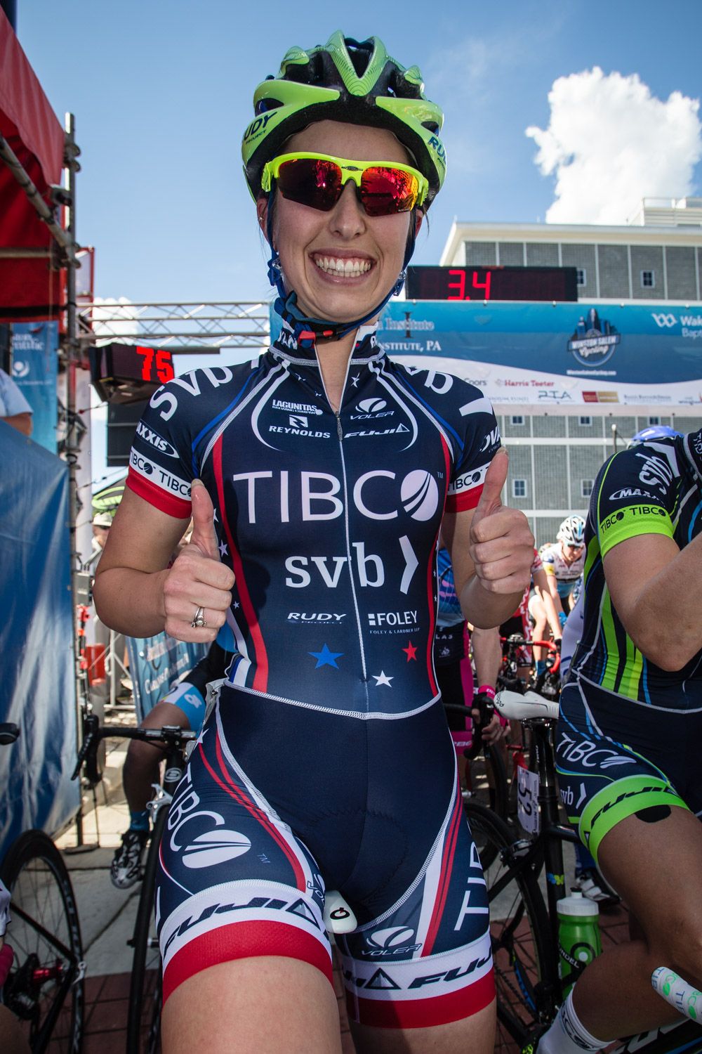 Kendall Ryan (TIBCO) happy to show off her new stars and stripes kit.