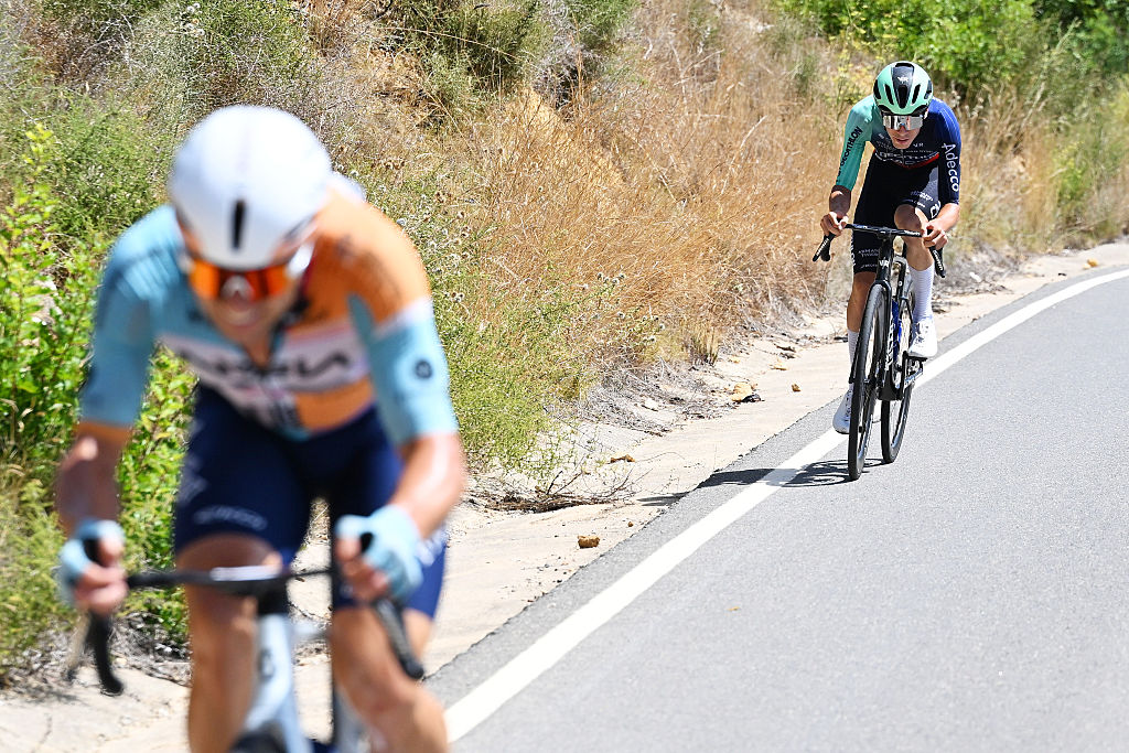 CASTELLO, SPAIN - AUGUST 27: Leo Bisiaux of France and Team Decathlon CMA CGM attacks during the La Vuelta - 81st Tour of Spain 2026, Stage 6 a 177.4km stage from Alcossebre to Castello / #UCIWT / on August 267 2026 in Castello, Spain. (Photo by Tim de Waele/Getty Images)