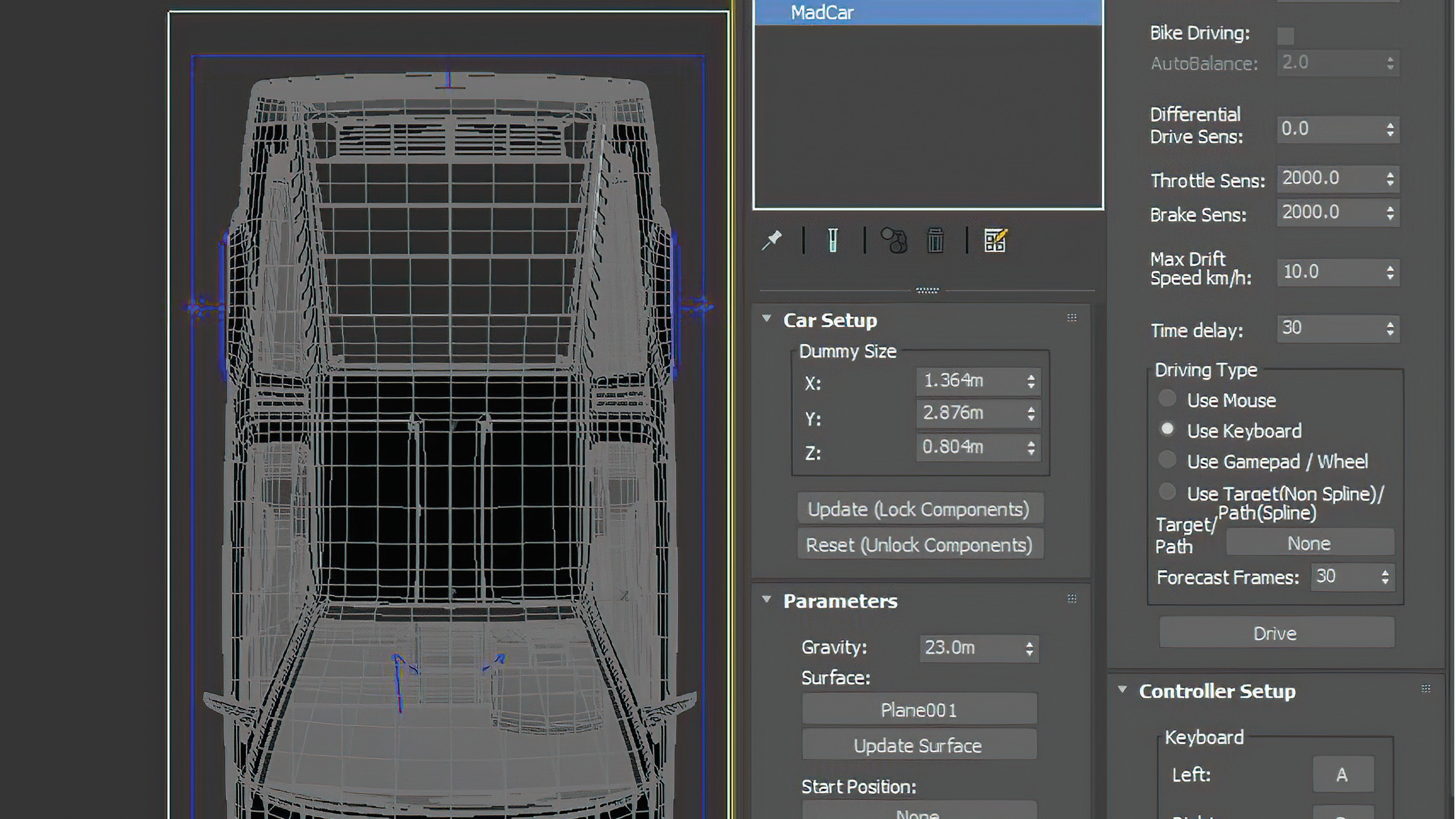 Creating an animation of a moving vehicle in 3ds Max, using the 3ds Max plugin 'MadCar'