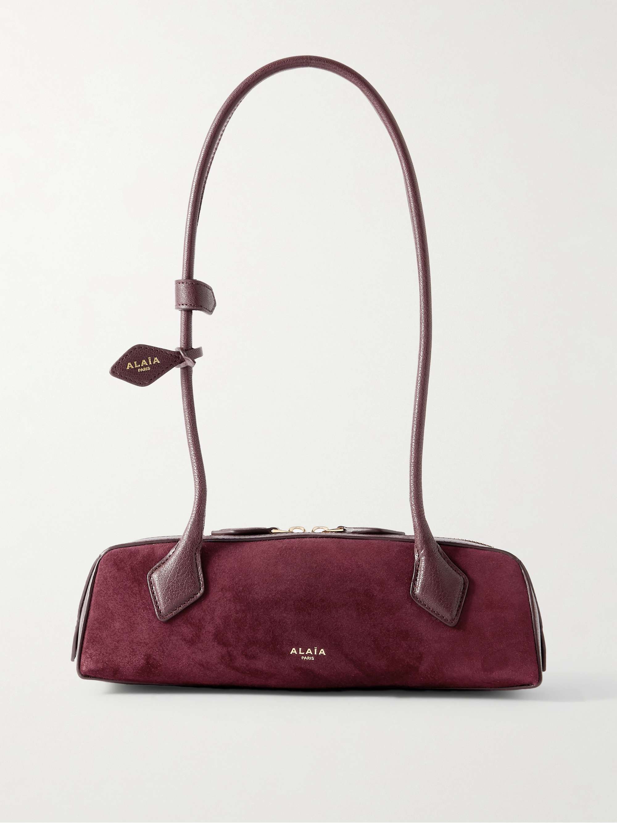 Le Teckel Small Leather-Trimmed Suede Shoulder Bag