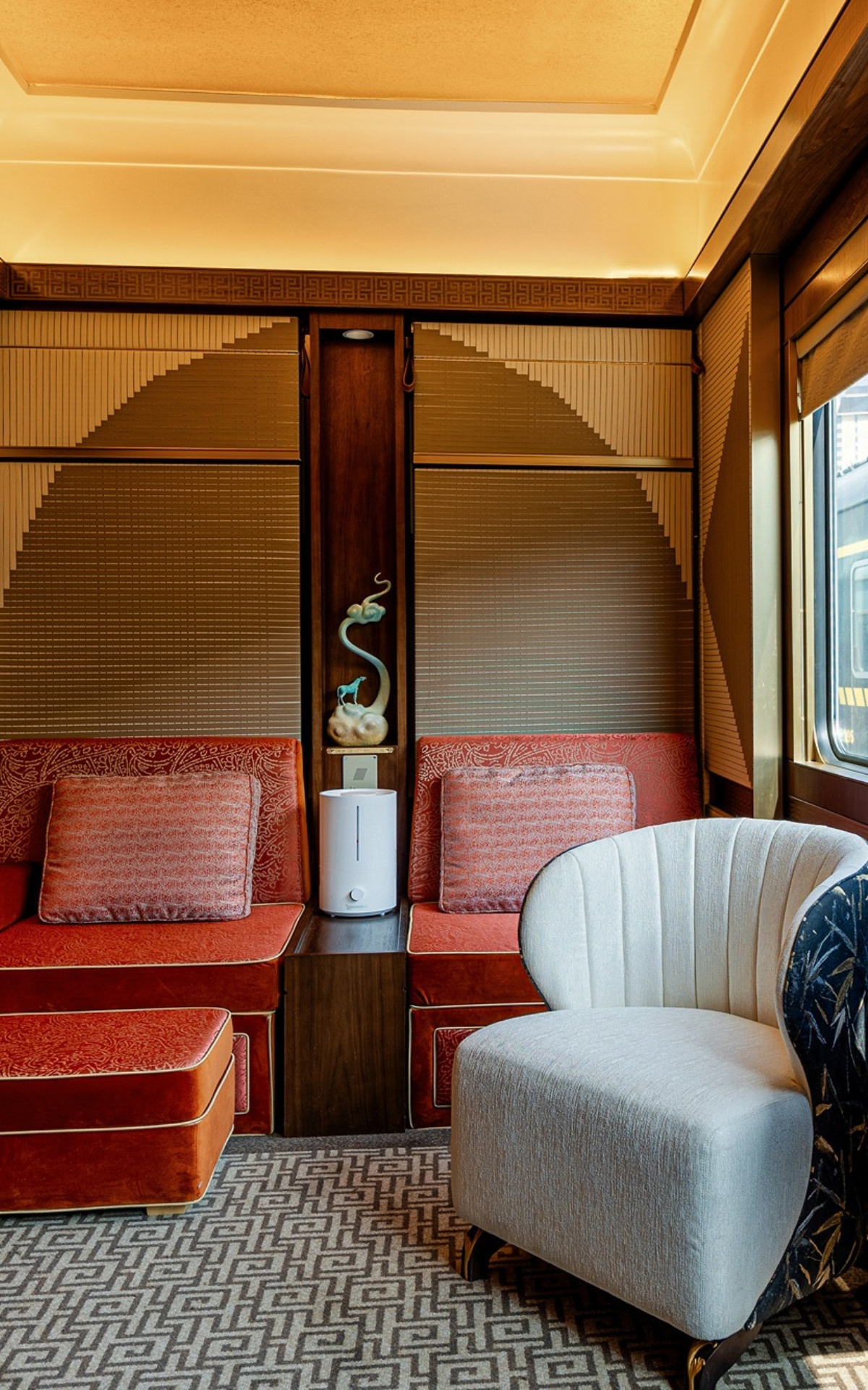 An Art Deco luxury train's interiors.