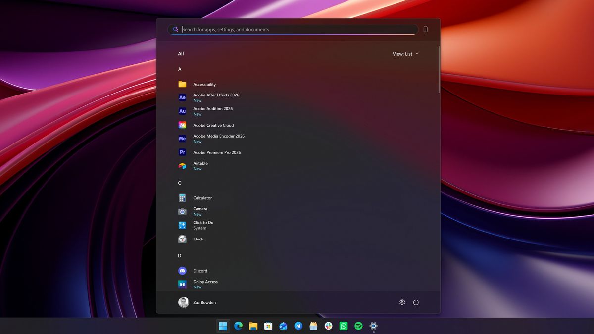 Windows 11 customizable start menu options