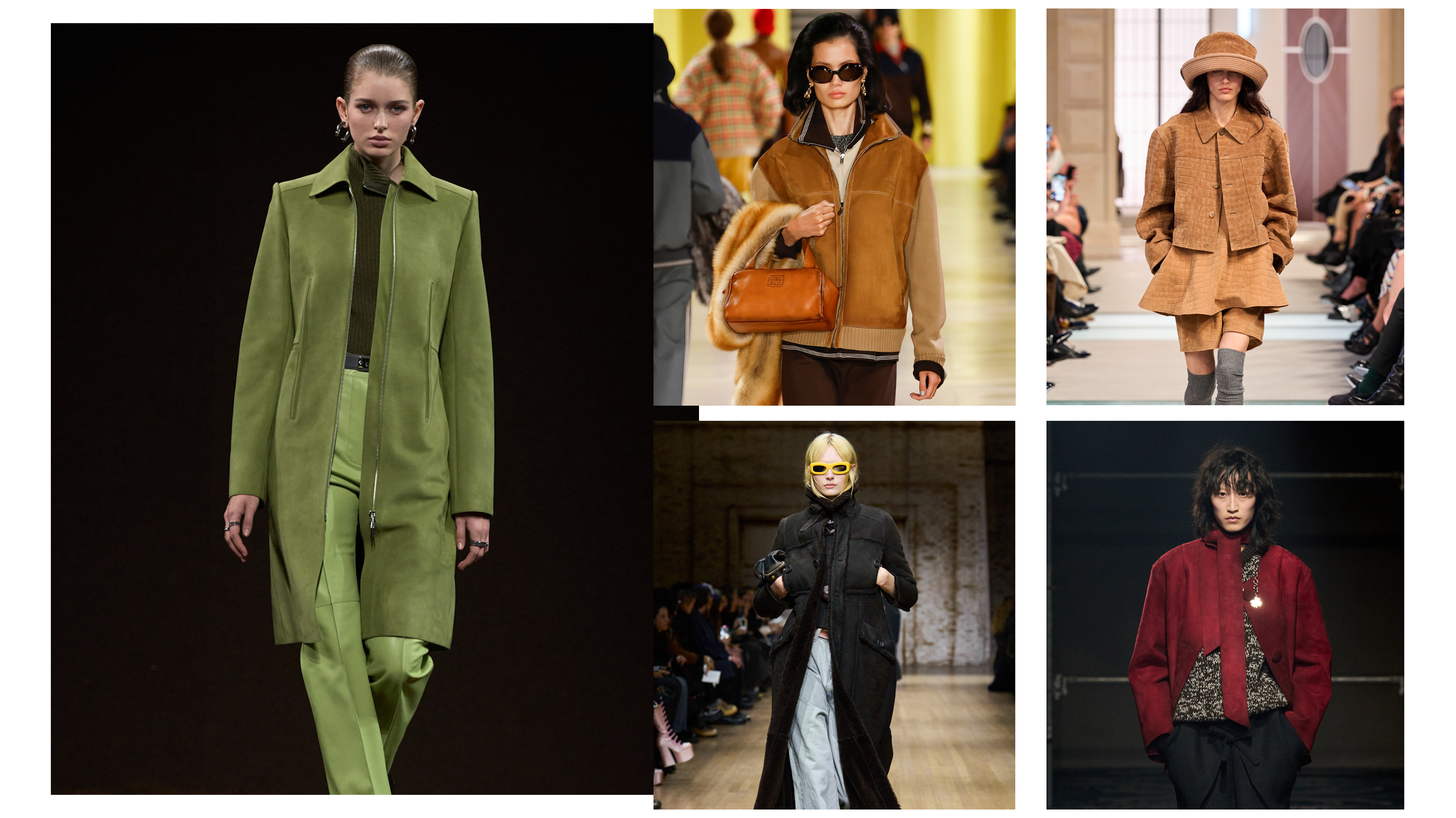 Suede fall coats at Herm&amp;egrave;s, Miu Miu, Louis Vuitton, Coach, and Prada