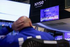 A television broadcasts Intel (INTC) news at the New York Stock Exchange (NYSE) on Friday, October 30, 2026.