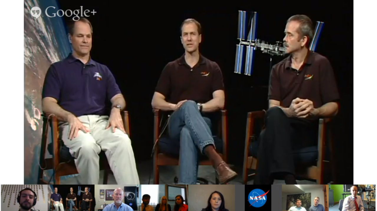 Astronauts Ford, Marshburn and Hadfield in Google+ Hangout