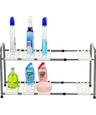 Leilani 2 tier under sink organizer with extendable kitchen shelf rack