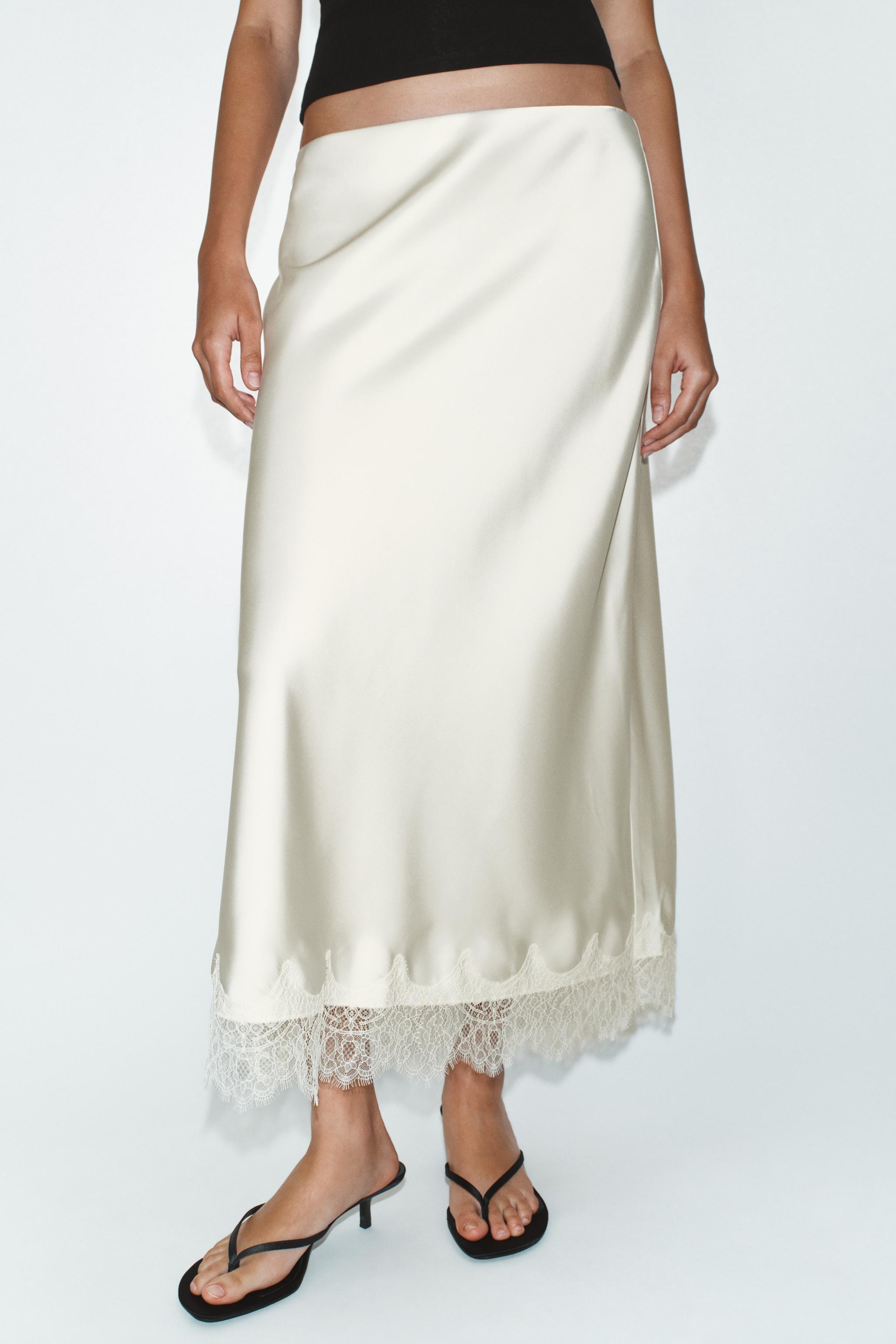 Satin Effect Lace Midi Skirt