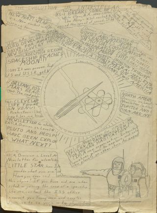 Drawing of "The Evolution of Interstellar Flight" by the young Carl Sagan (c. 10-13 years old).