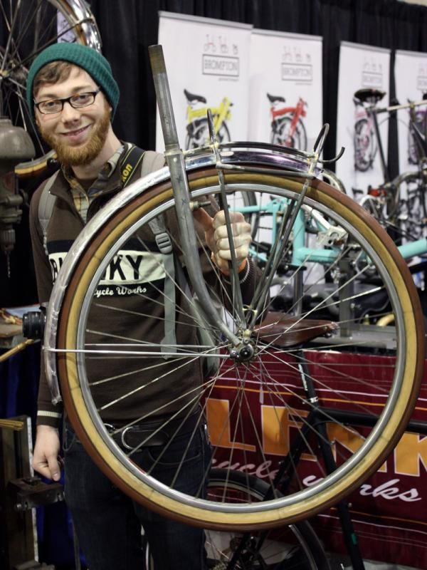 This Bilenky Cycle Works employee proudly shows off one of his custom rack jobs.