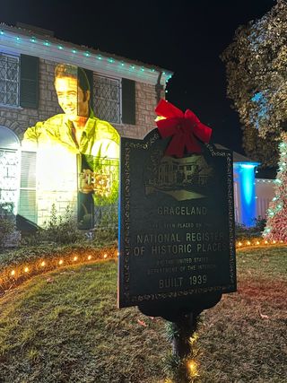 Elvis is projected on Graceland Manor.