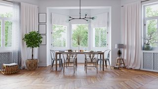 Dining table and chairs in bay window